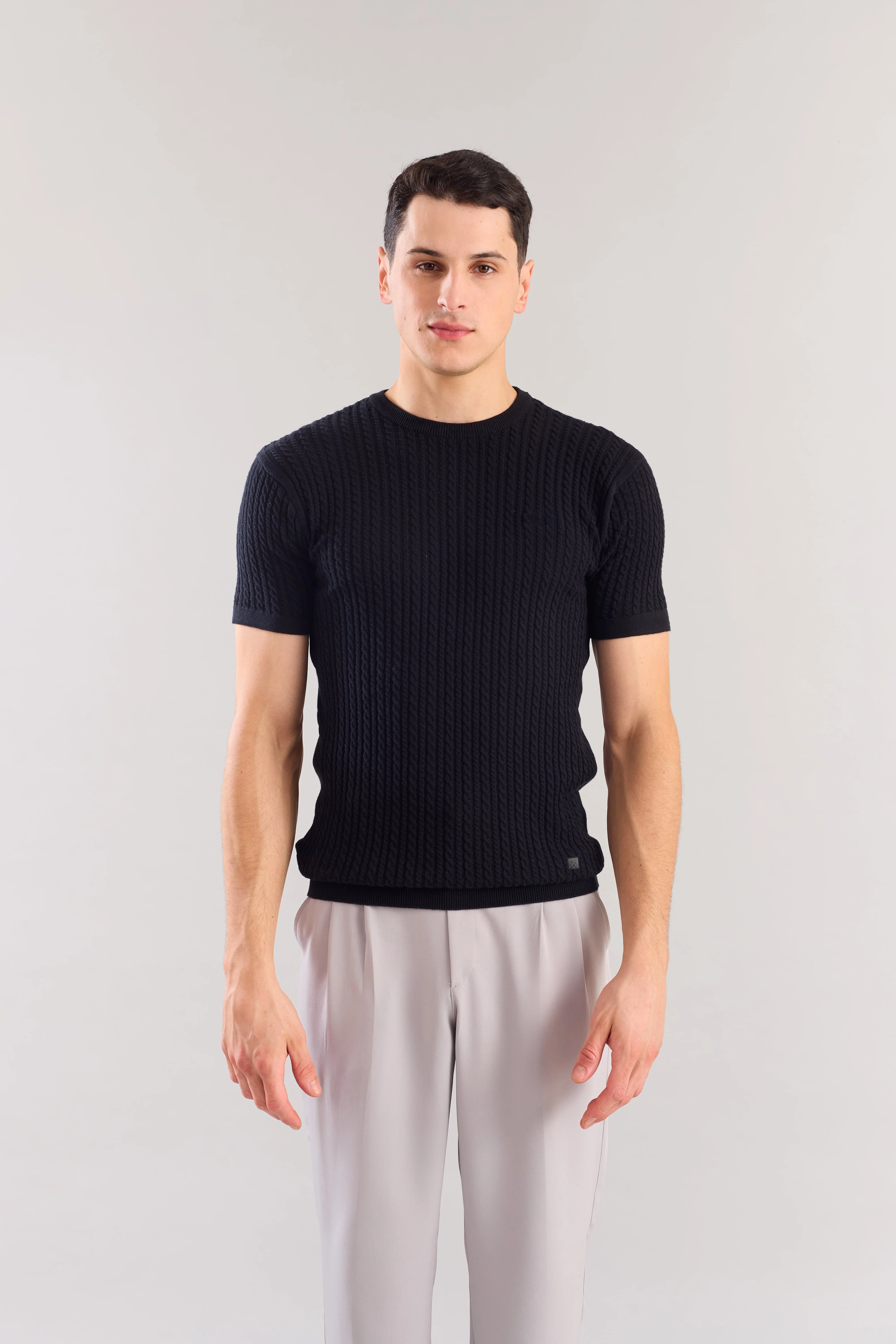 Black Cabel Knit T-Shirt - Image 4