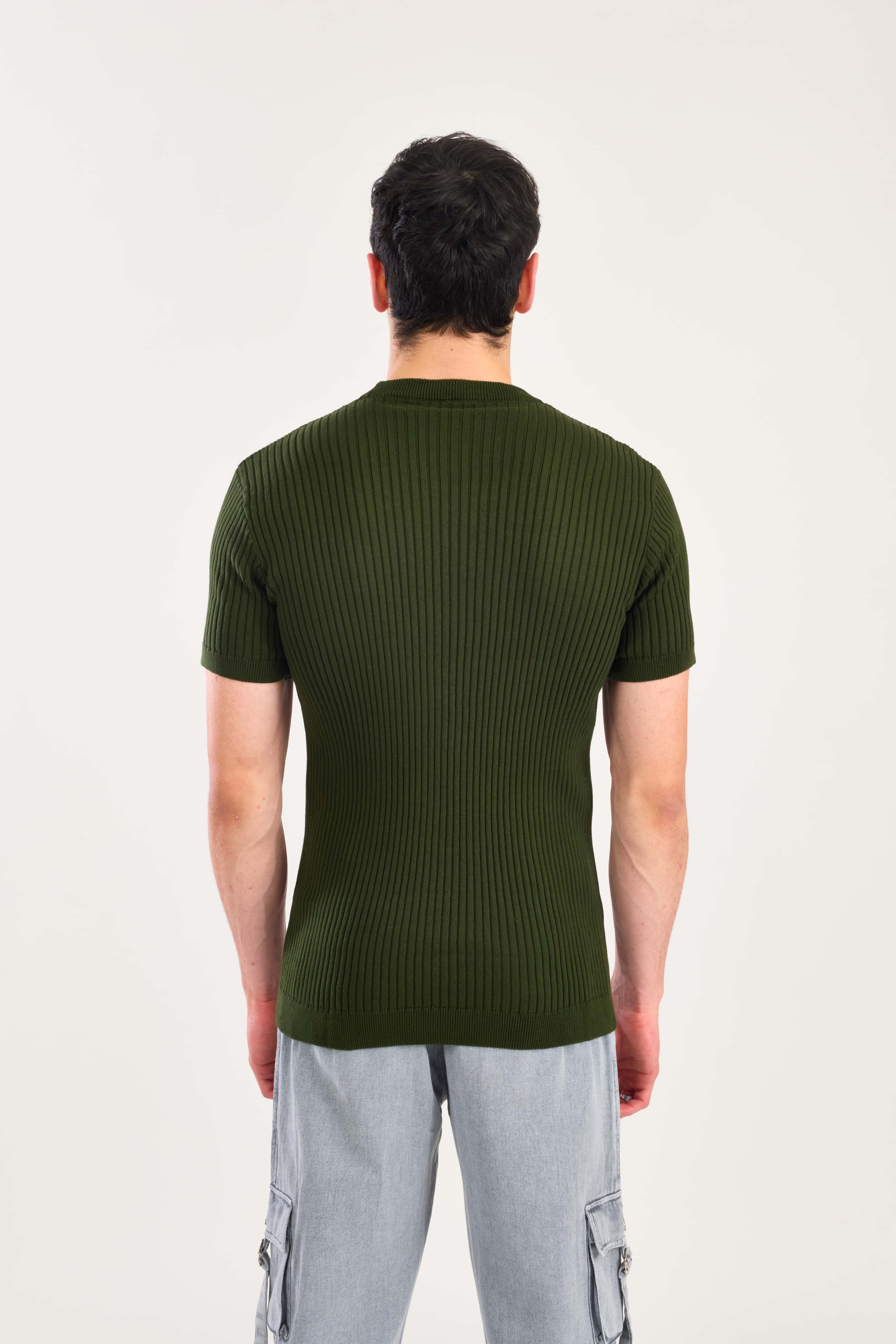 Forest Green Textured Knitted T-shirt - Image 3