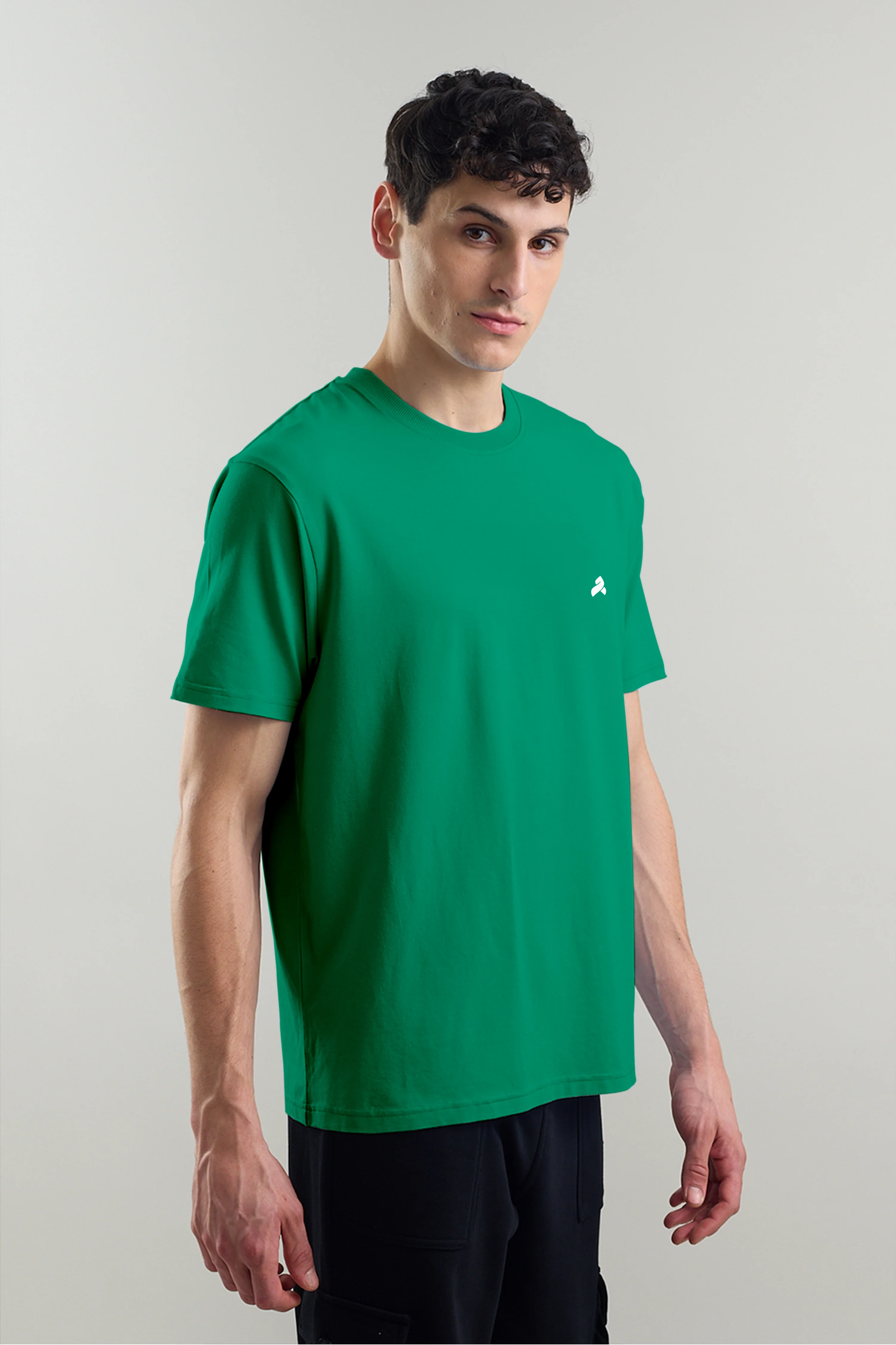 Green Plain Relaxed Fit T-Shirt - Image 3