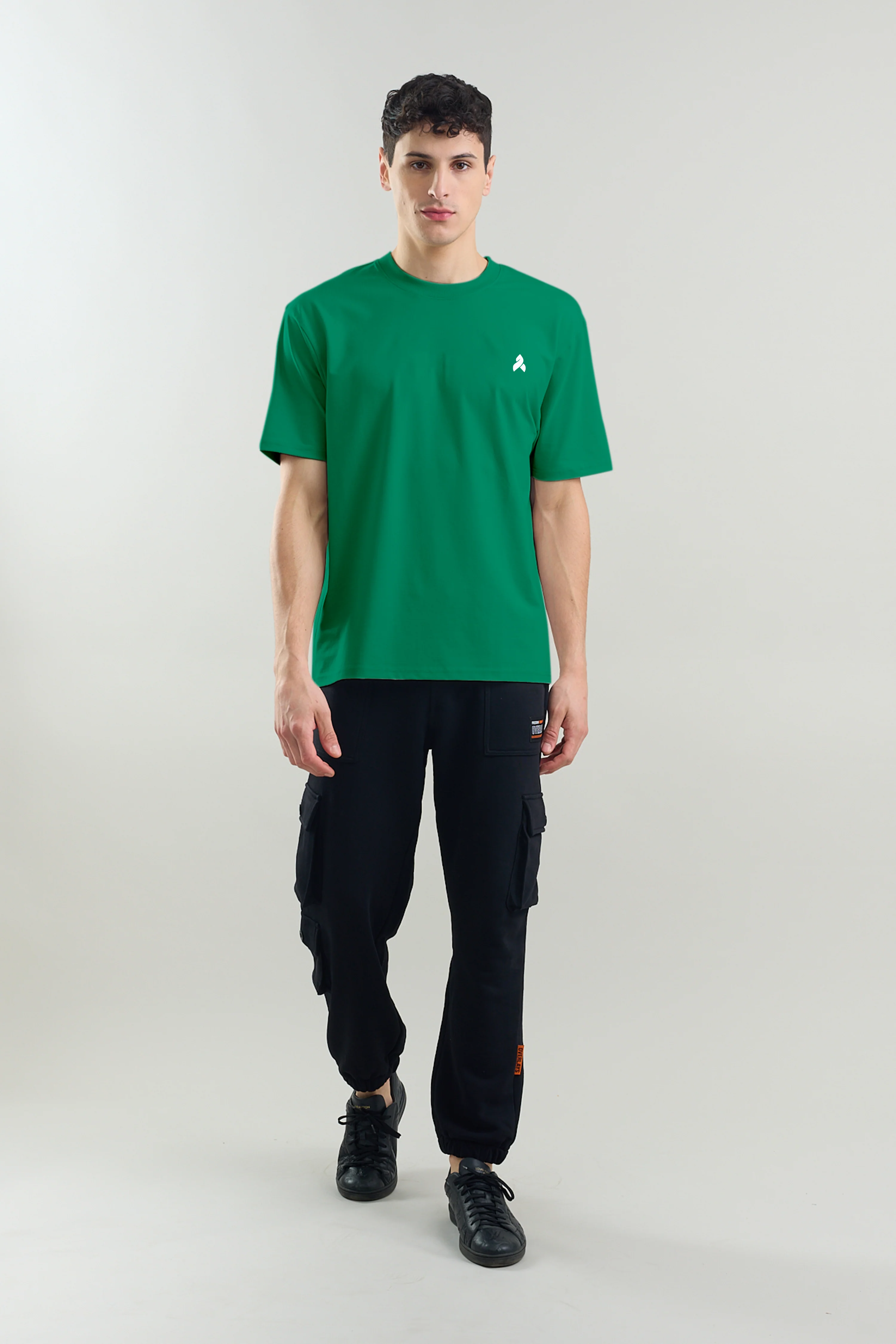 Green Plain Relaxed Fit T-Shirt - Image 4