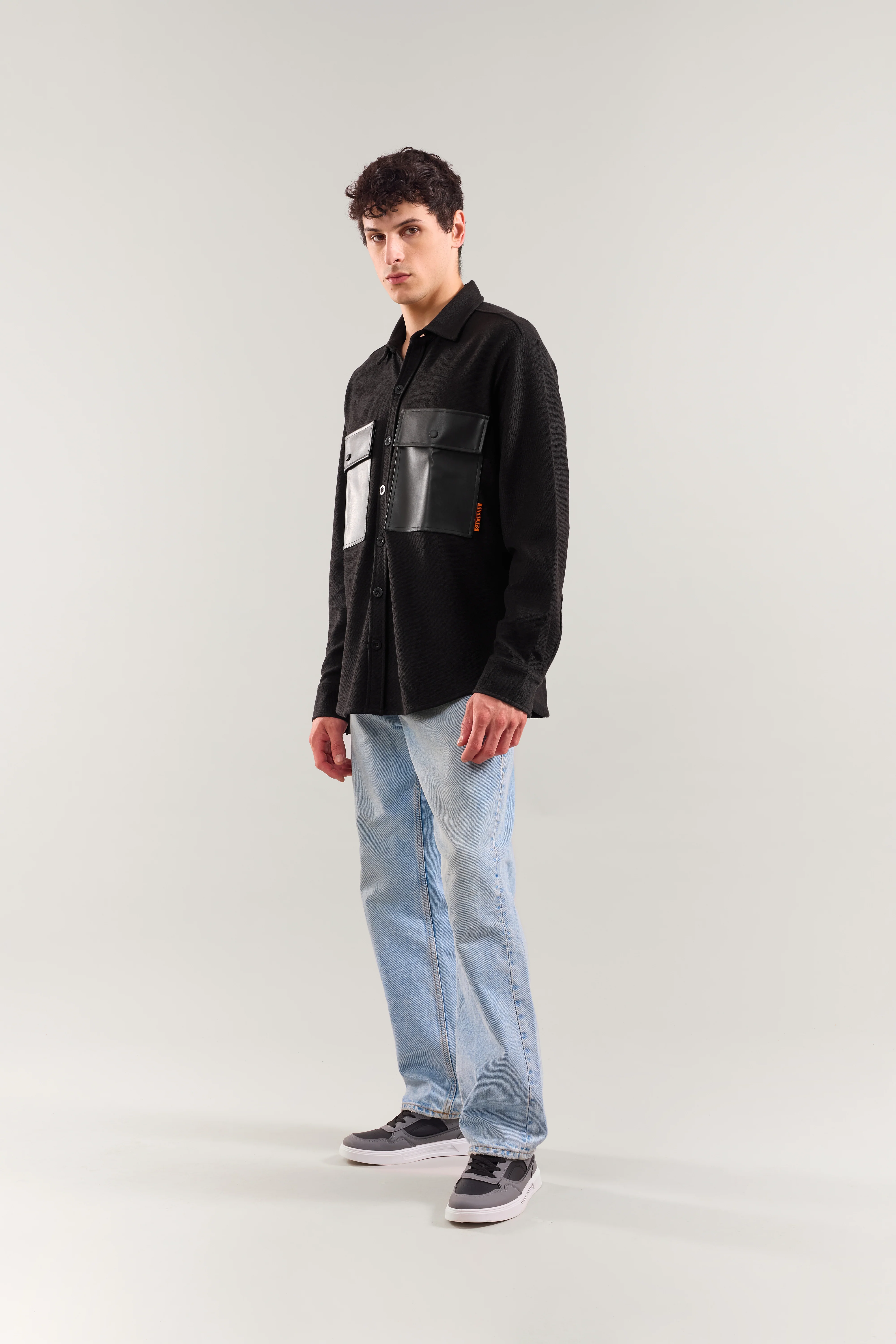Heavy Weight Black rexin patch pocket full sleeve shirt - Image 4
