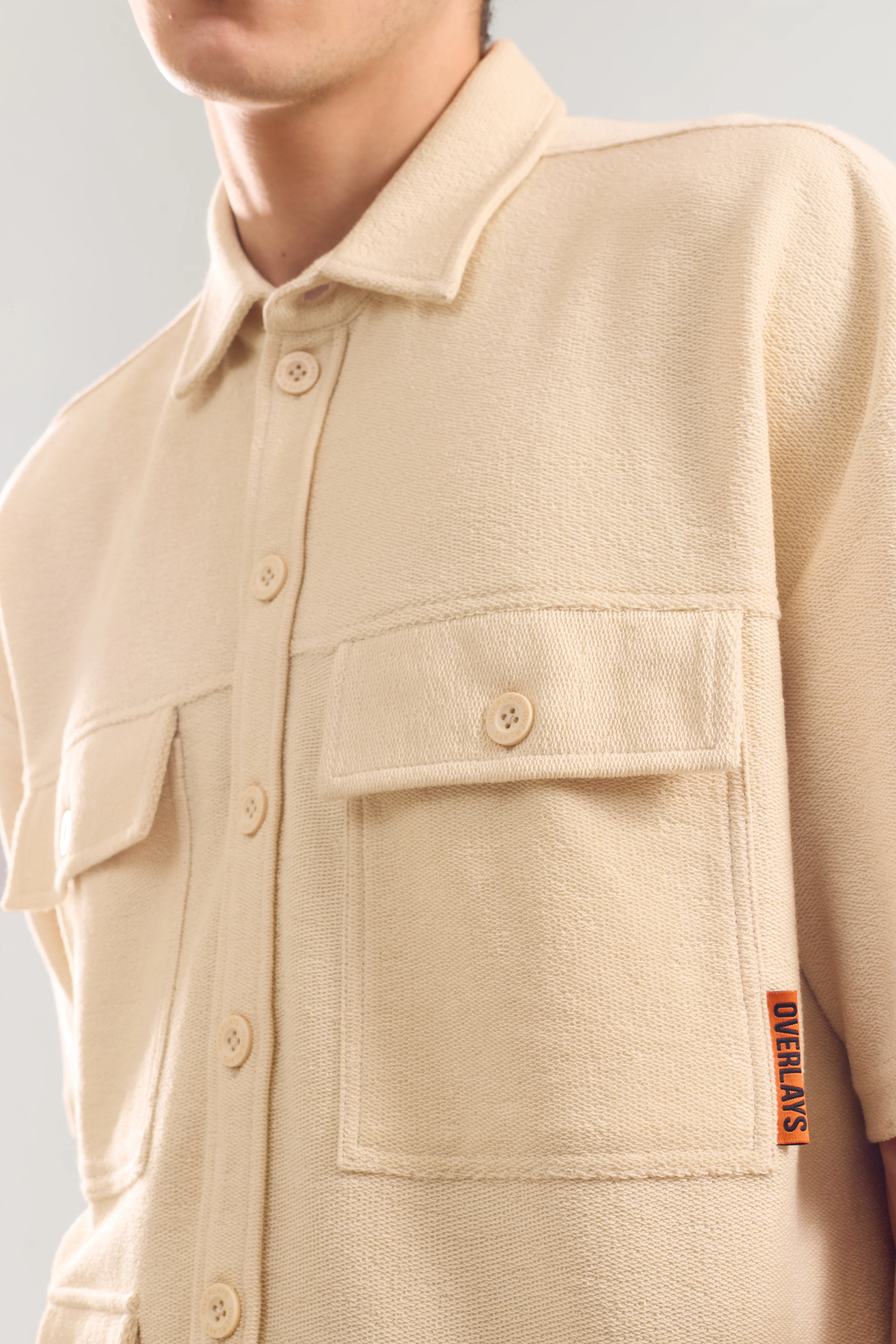 Heavy Weight Fawn Multi Utility Patch Pocket Half Sleeve Shirt - Image 3