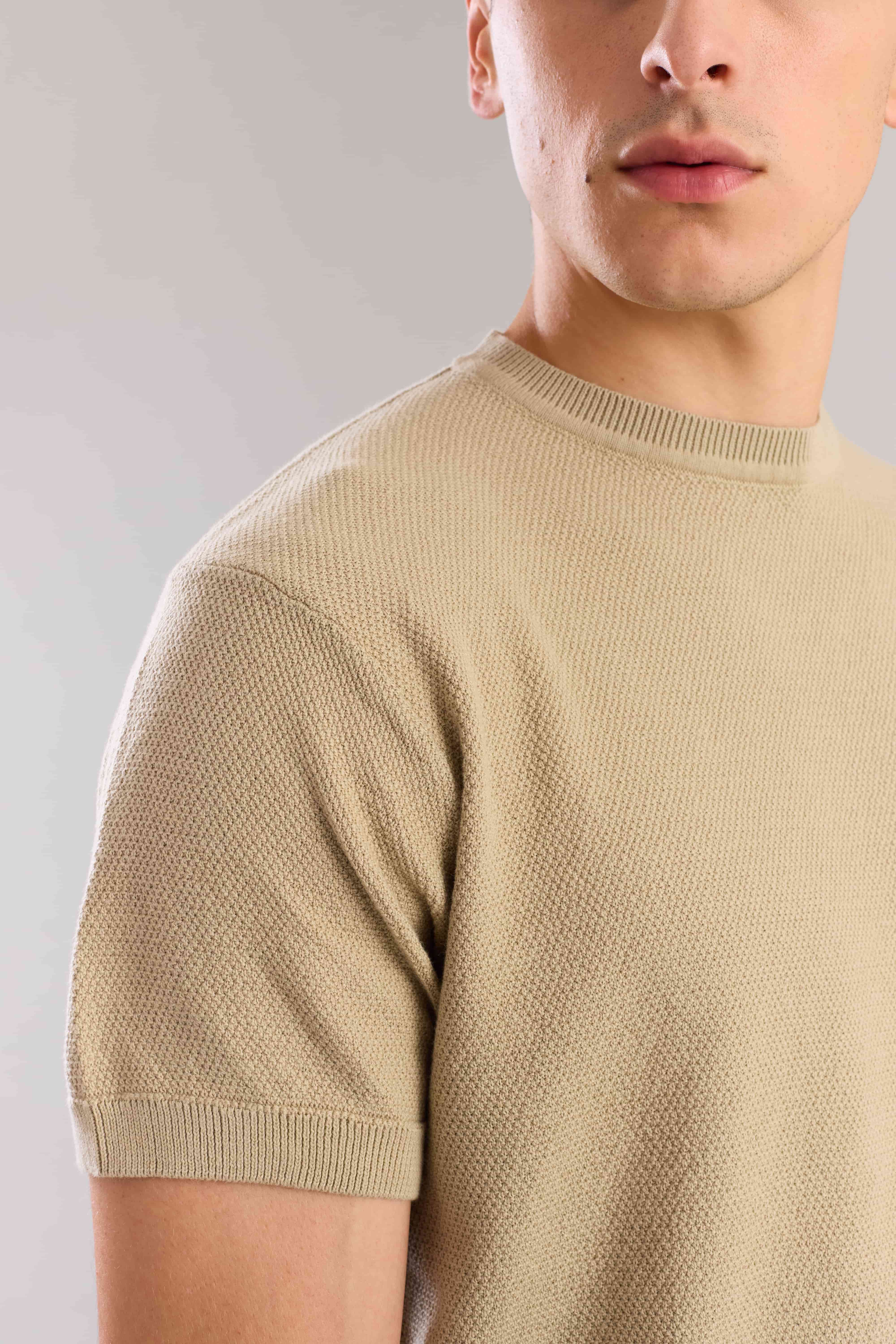 Nude Textured Knitted T-Shirt - Image 4