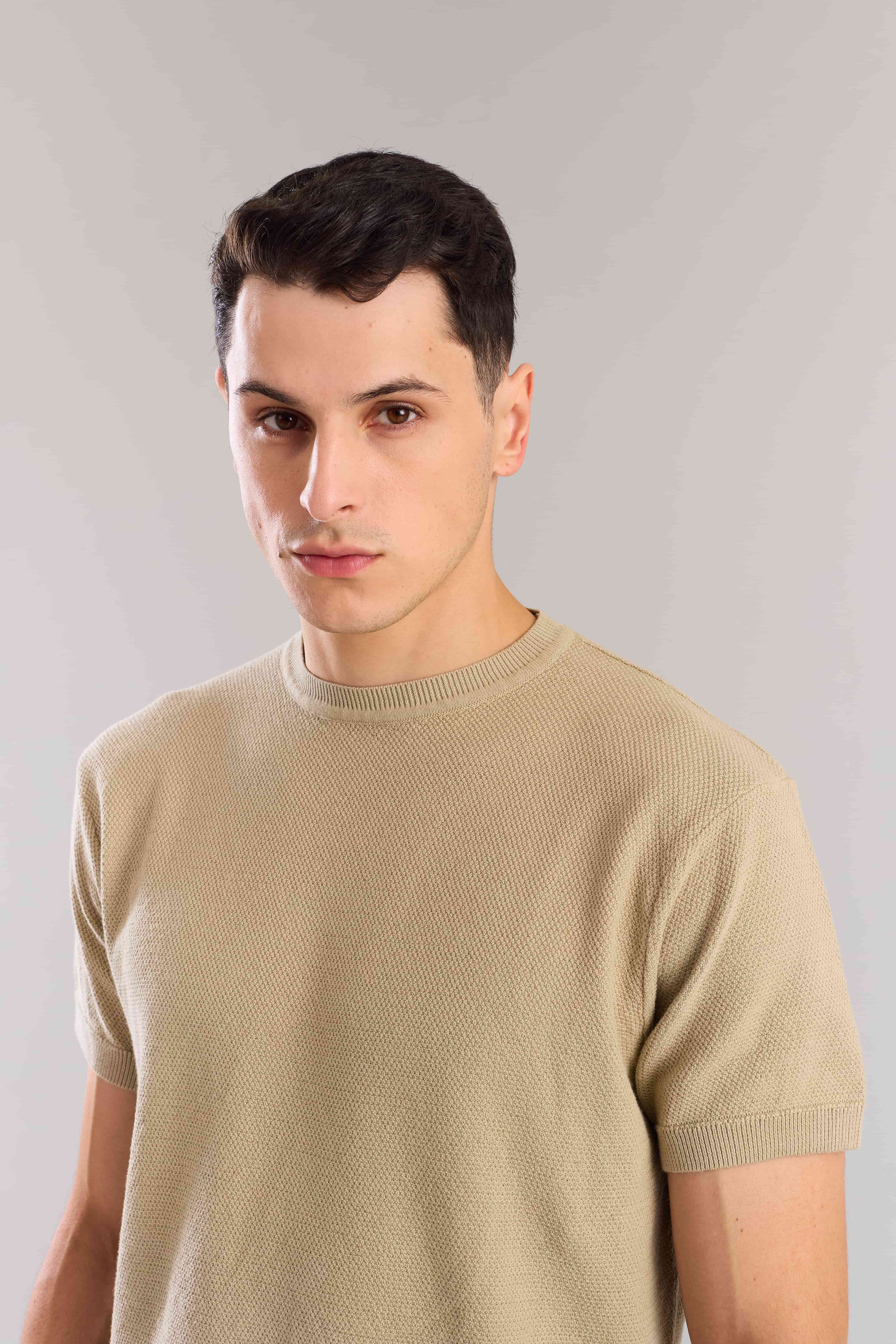 Nude Textured Knitted T-Shirt - Image 5