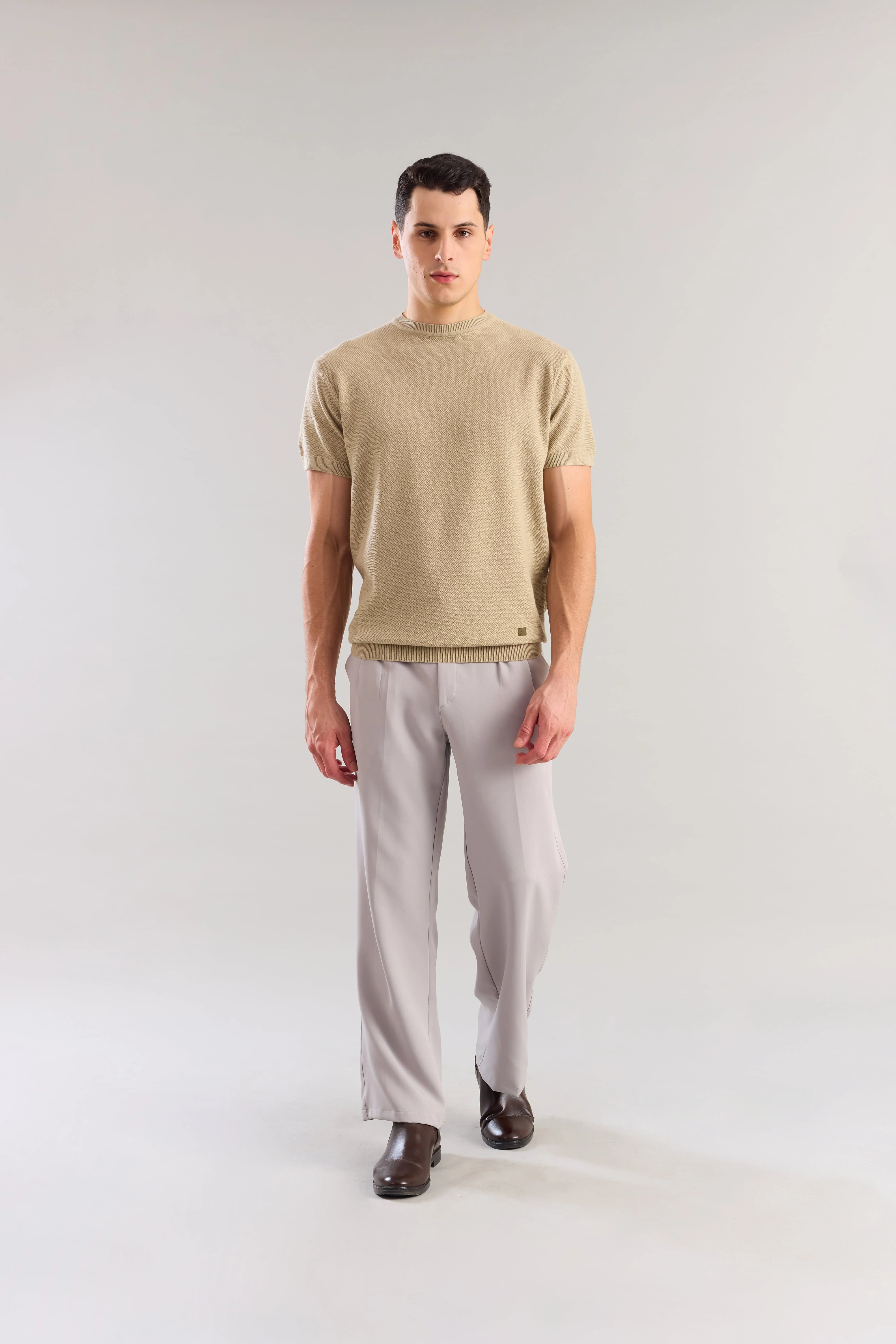 Nude Textured Knitted T-Shirt - Image 7