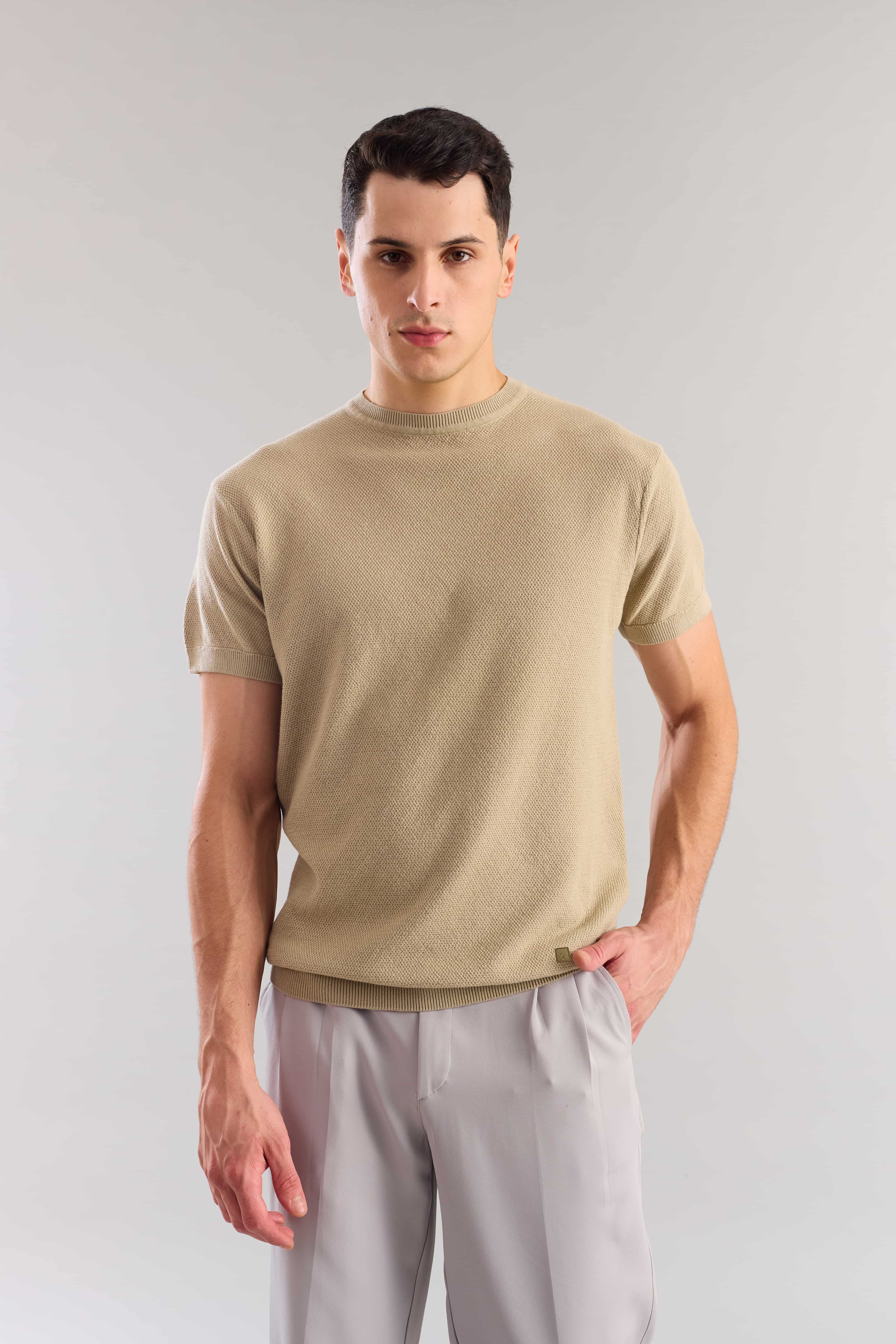 Nude Textured Knitted T-Shirt - Image 8