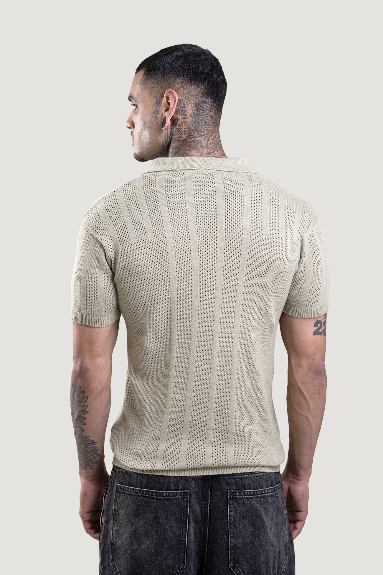 Sage Green Textured Polo T-Shirt - Image 3
