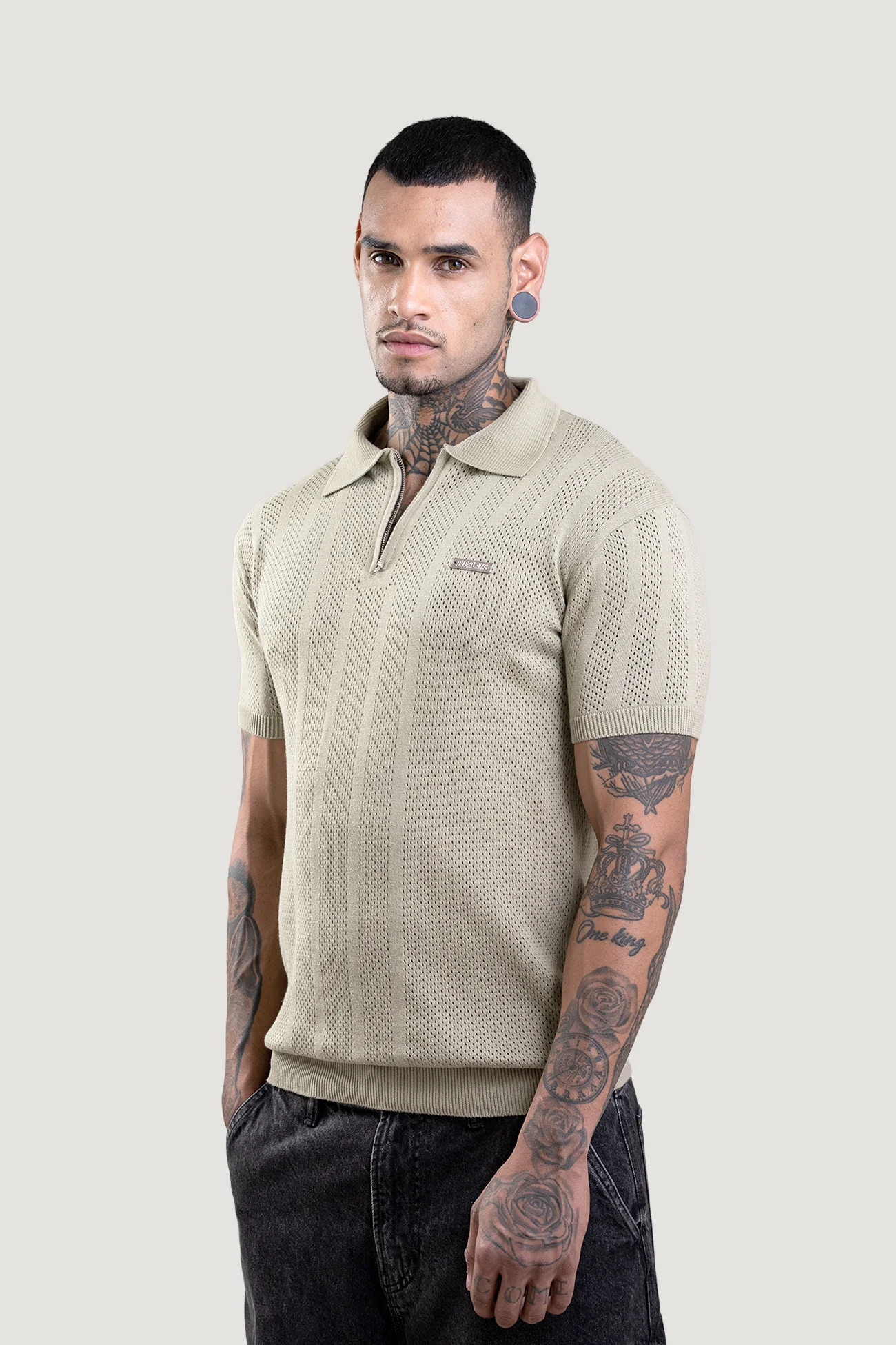 Sage Green Textured Polo T-Shirt - Image 5