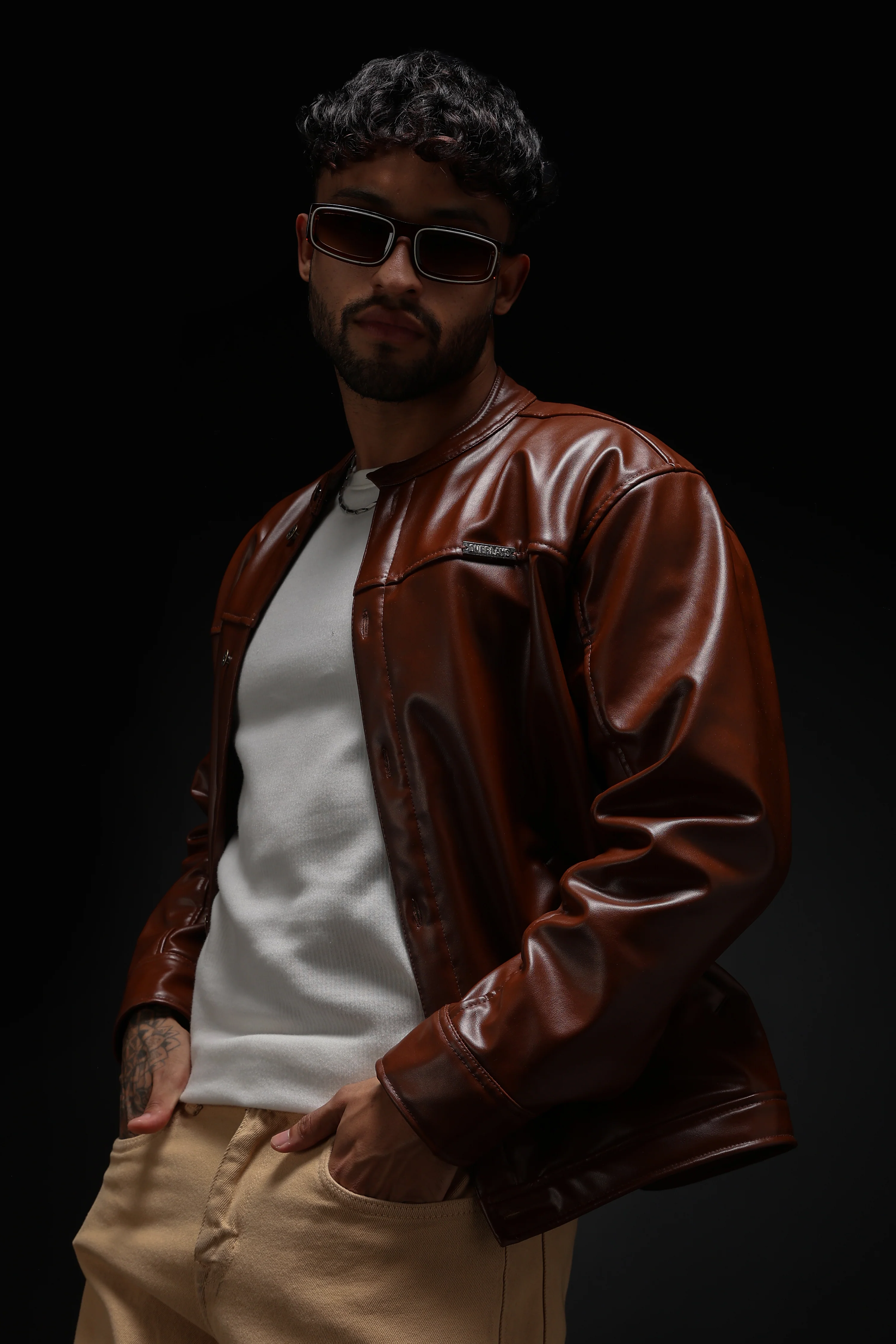 Tan Miler Faux Leather Jacket - Image 11