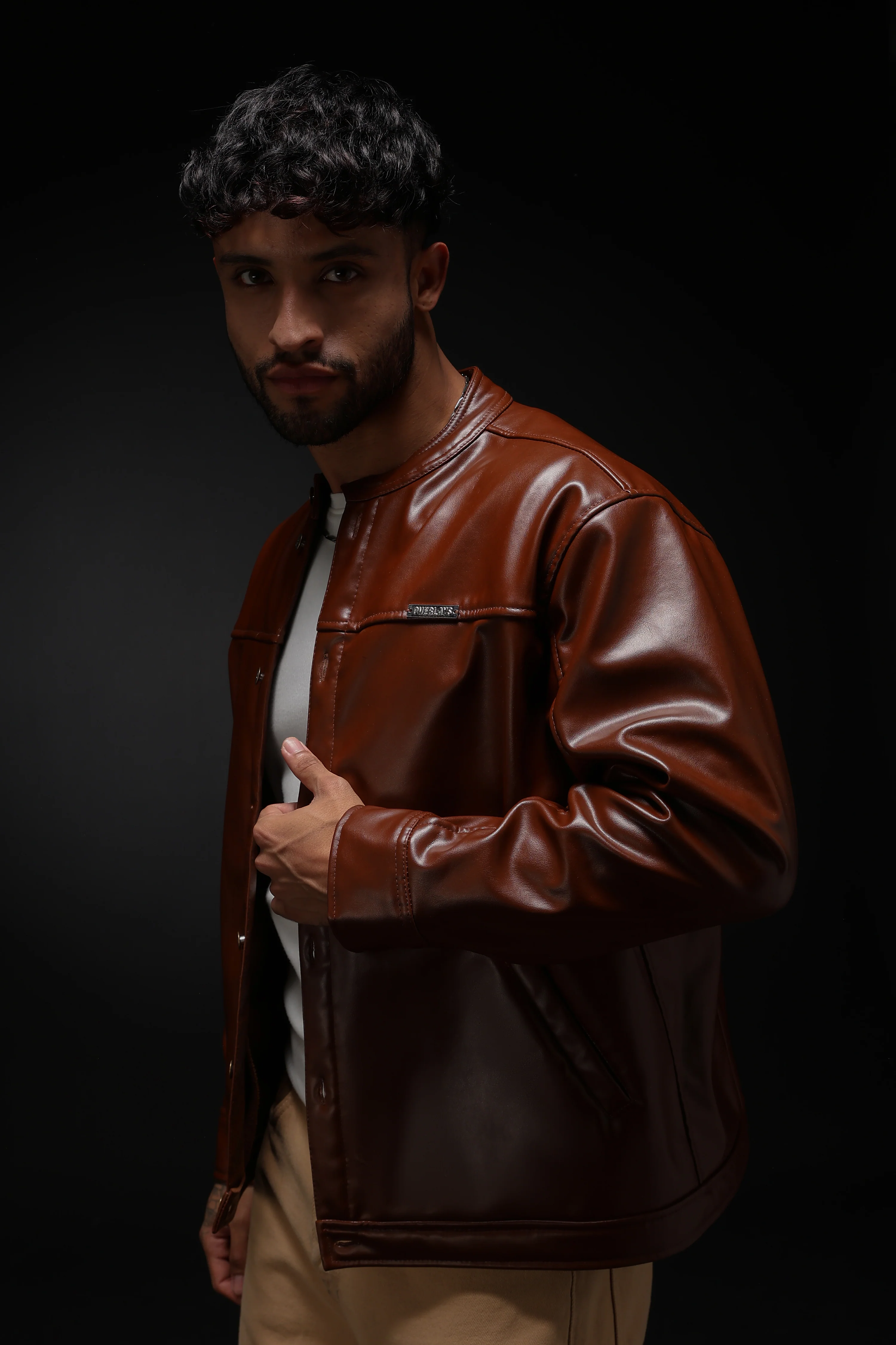 Tan Miler Faux Leather Jacket - Image 13