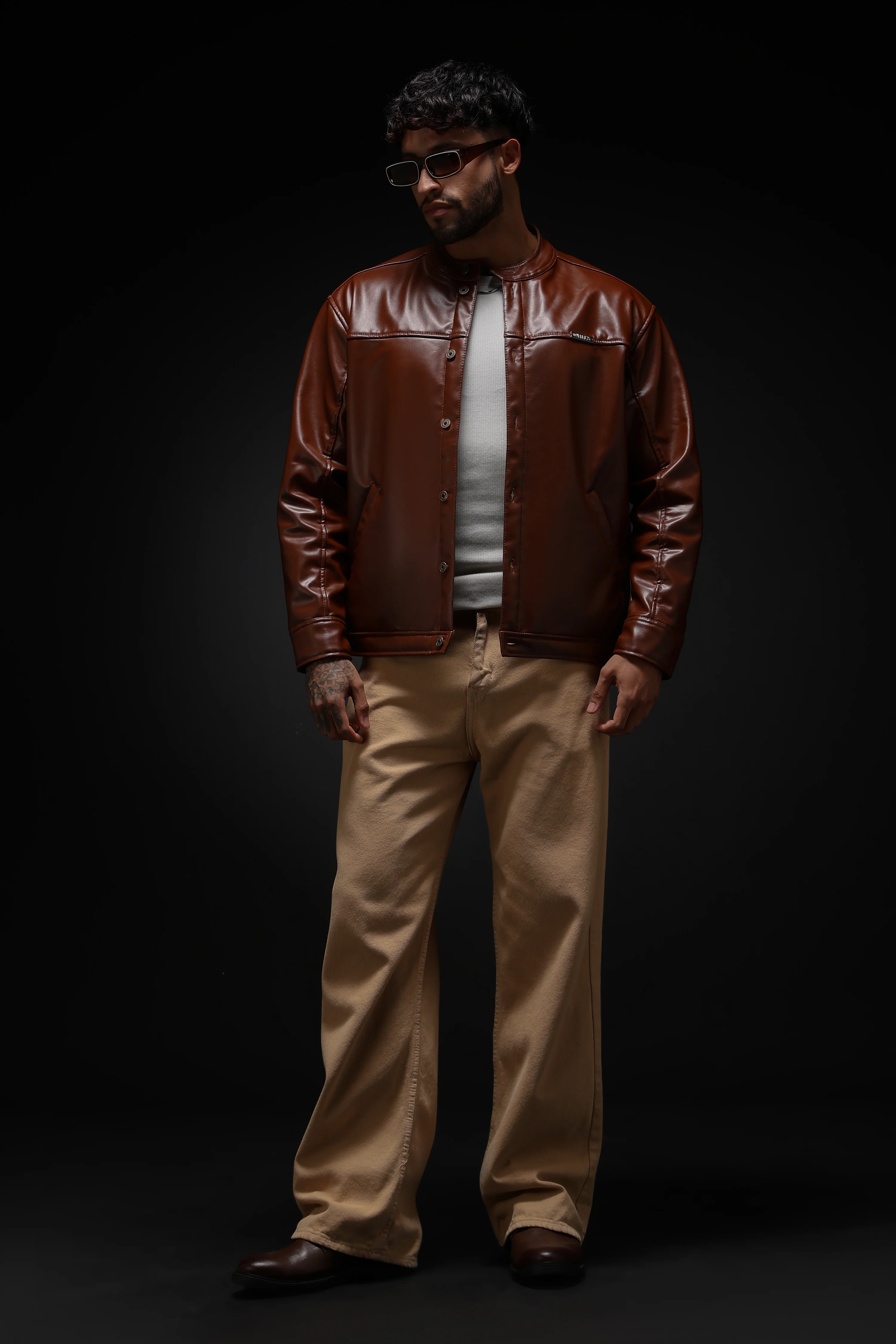 Tan Miler Faux Leather Jacket - Image 14