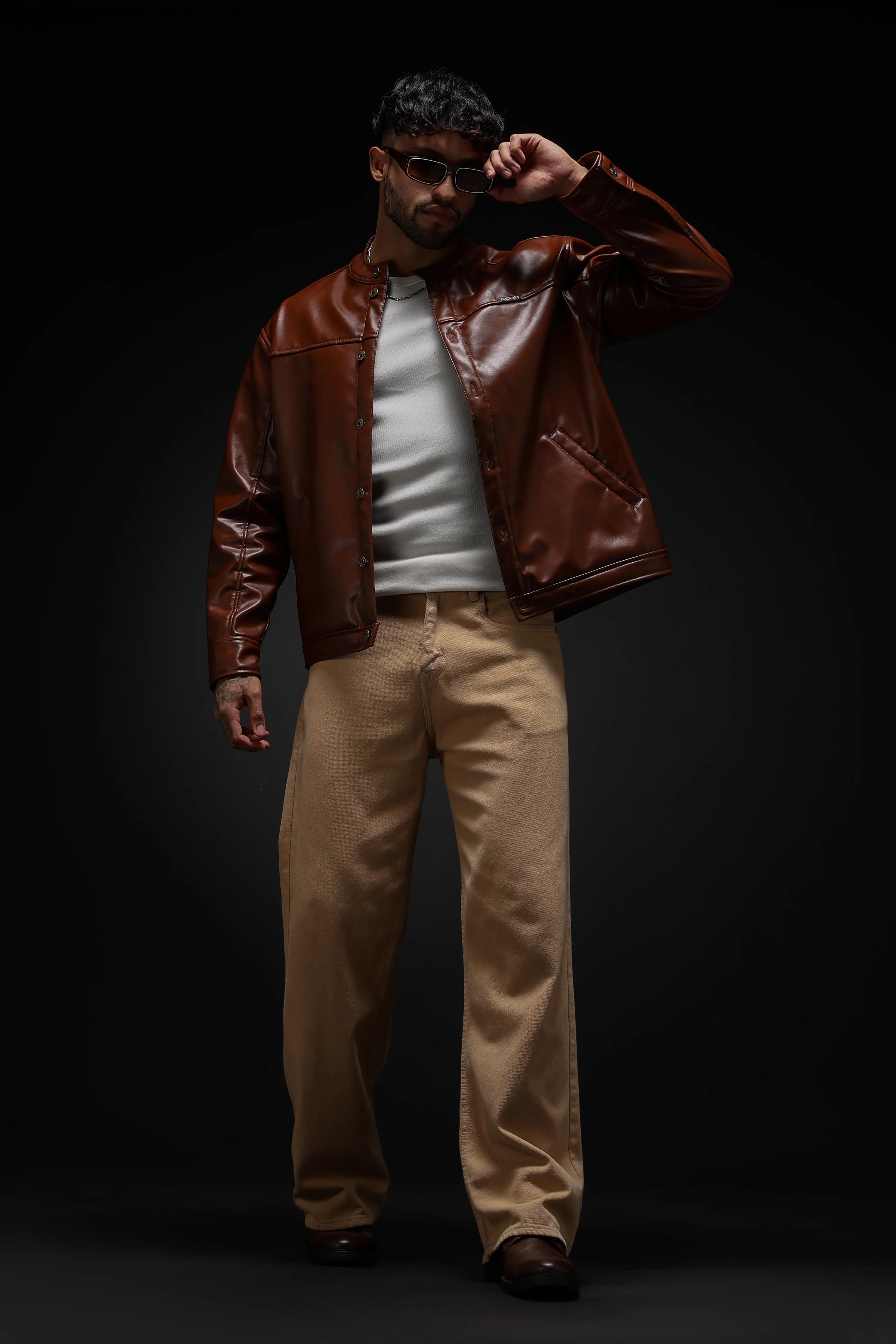 Tan Miler Faux Leather Jacket - Image 18