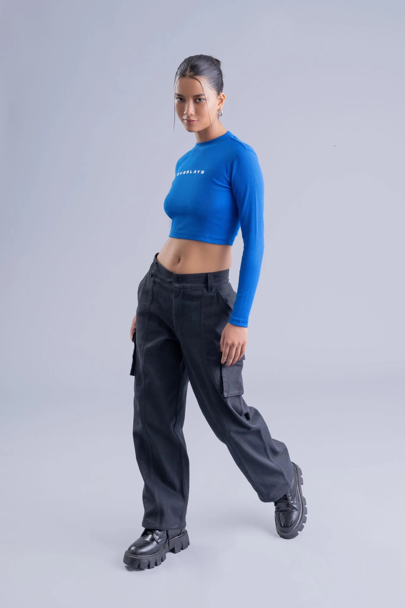 Ultramarine Ribbed Full Sleeves Crop Top - Image 4